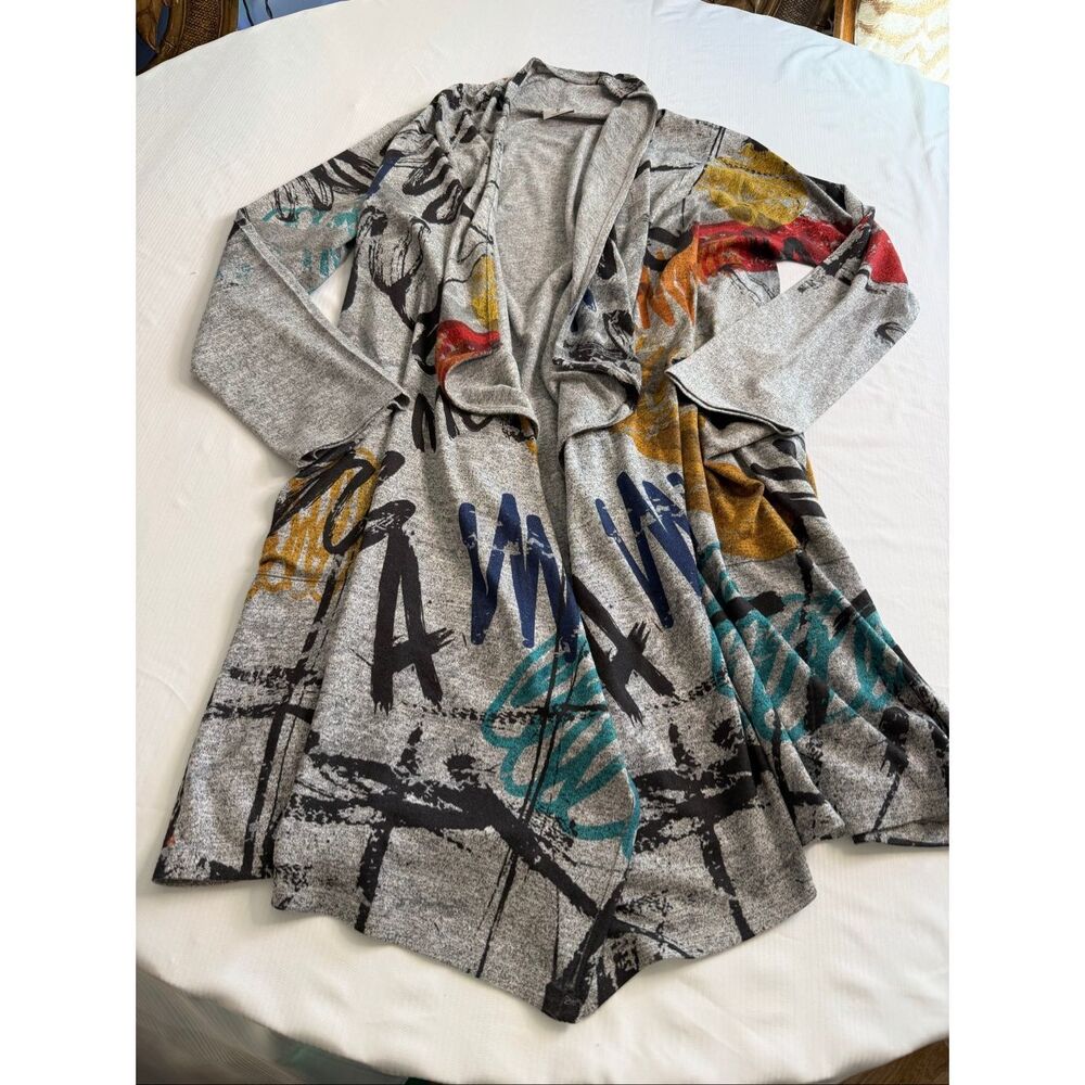 Inoah Graphic Lagenlook Art To Wear Cardigan Sweater Size XL